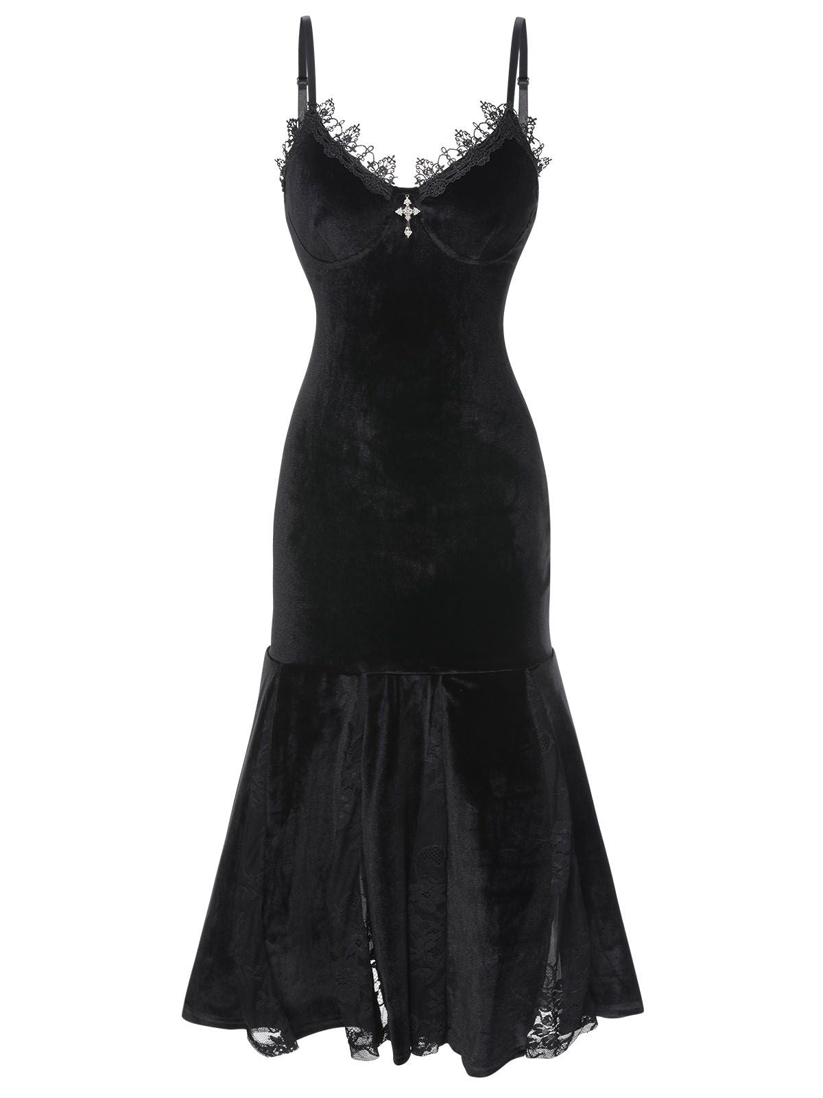 Black Spaghetti Strap Cross Lace Dress