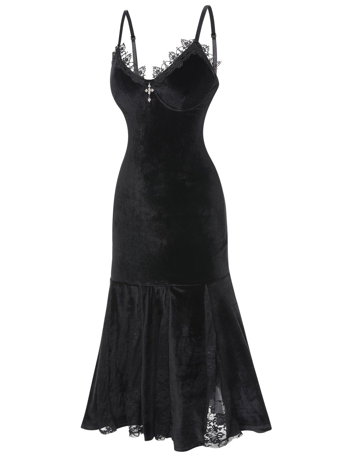 Black Spaghetti Strap Cross Lace Dress