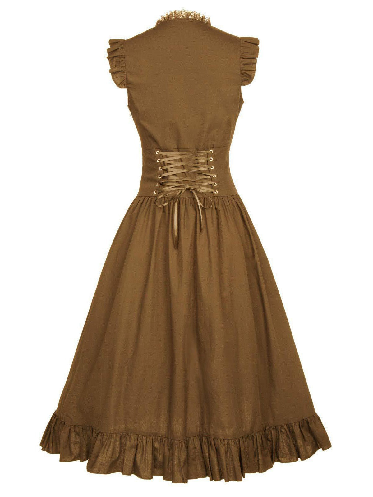 Solid Ruffles Square Neck Steampunk Dress