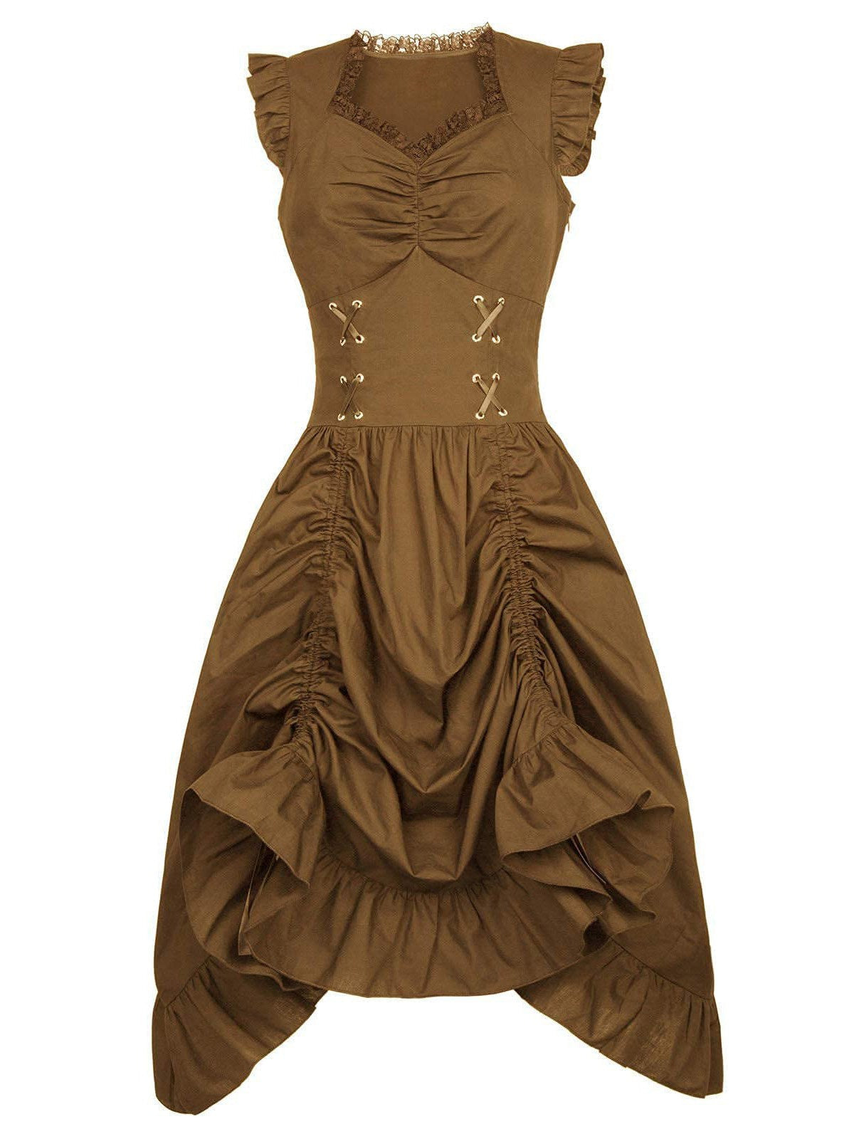 Solid Ruffles Square Neck Steampunk Dress