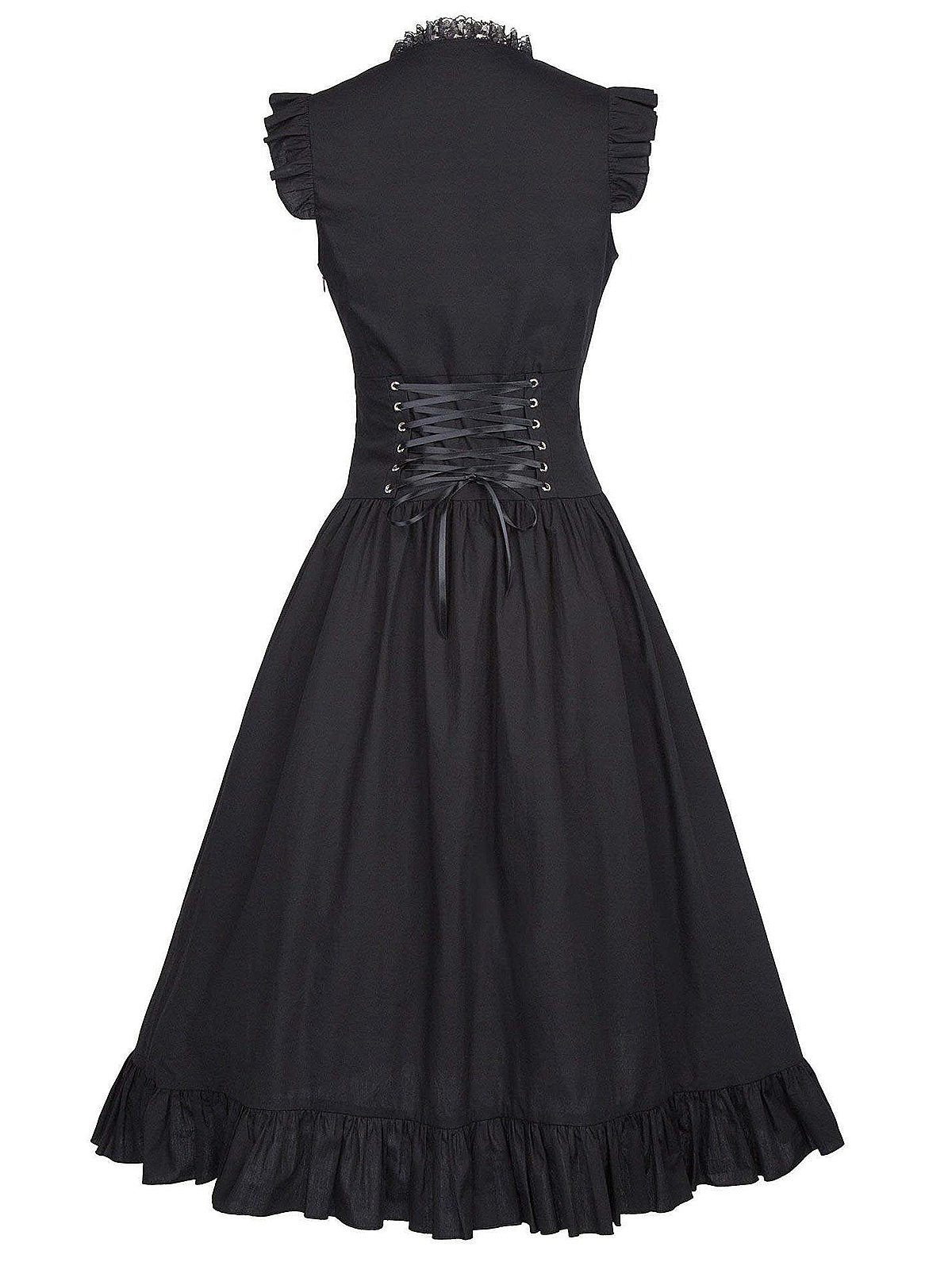 Solid Ruffles Square Neck Steampunk Dress