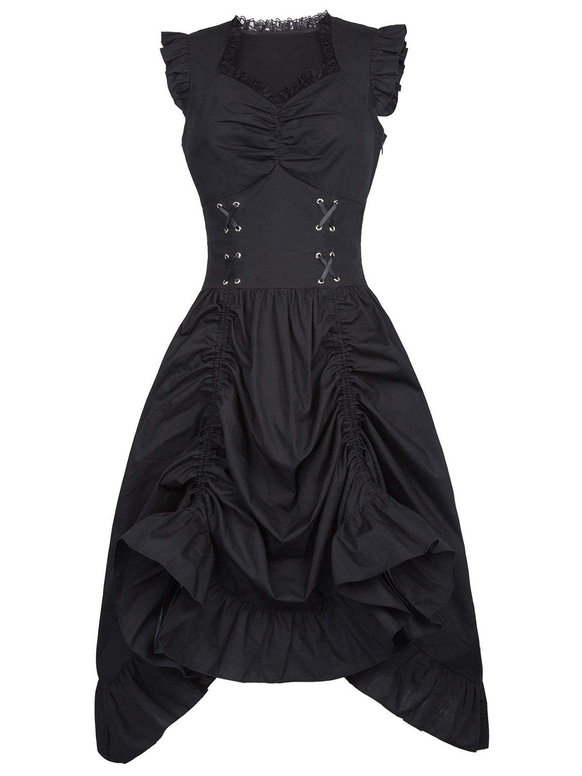 Solid Ruffles Square Neck Steampunk Dress