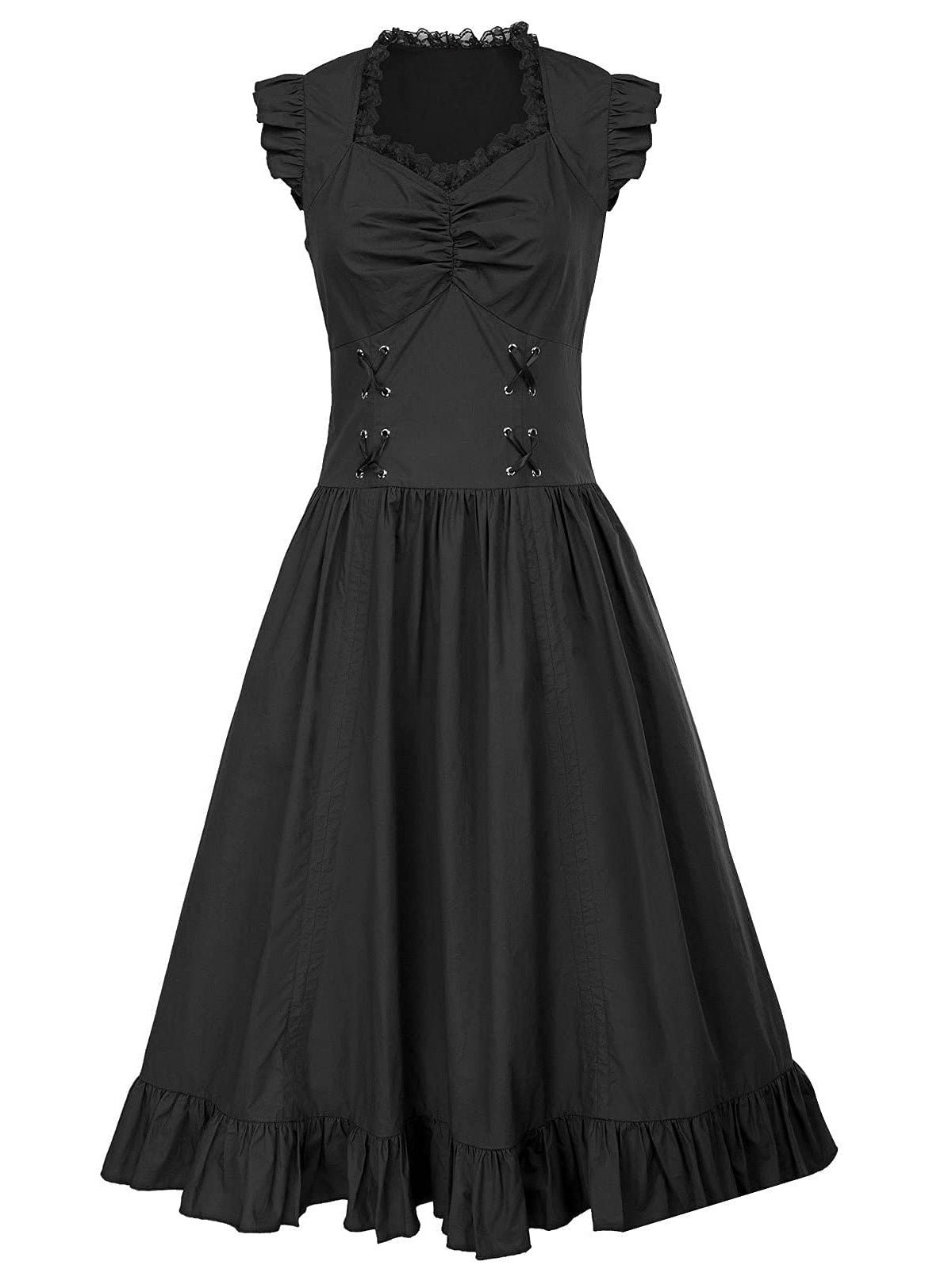 Solid Ruffles Square Neck Steampunk Dress