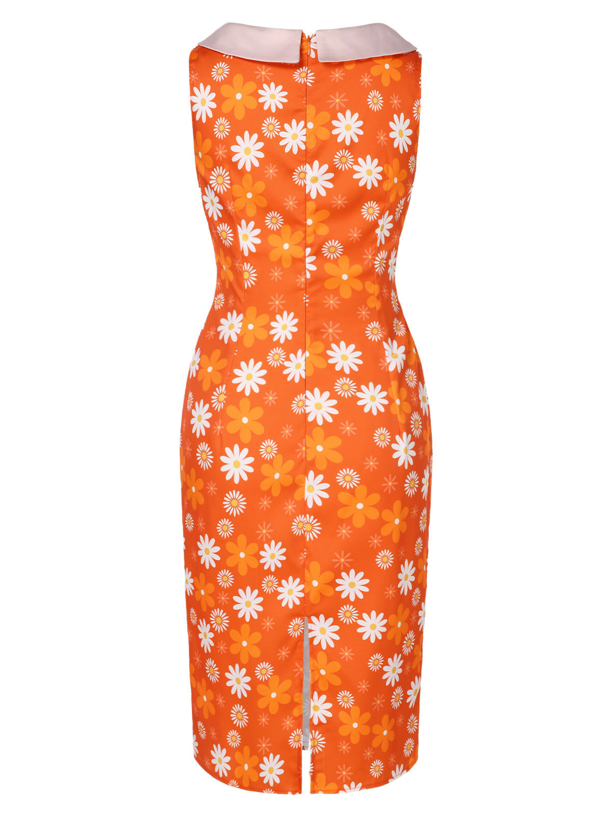 Orange  Tie Neck Floral Sleeveless Dress