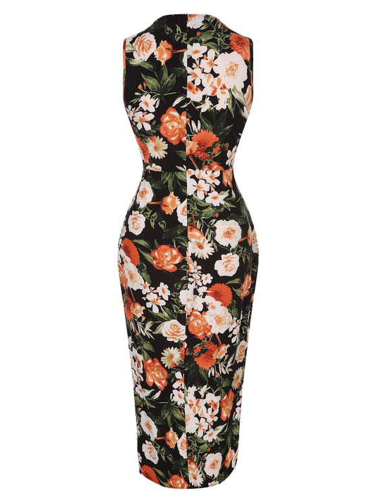 Multicolor  Floral Side Slit Pencil Dress