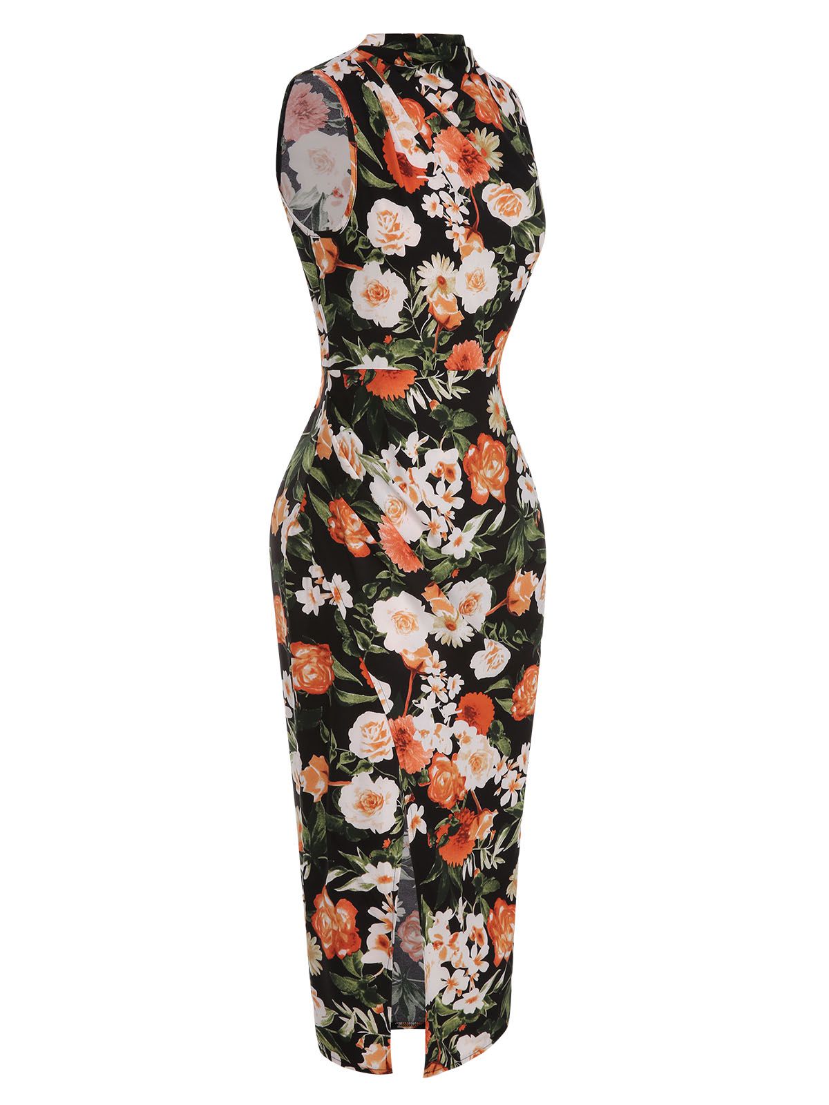 Multicolor  Floral Side Slit Pencil Dress