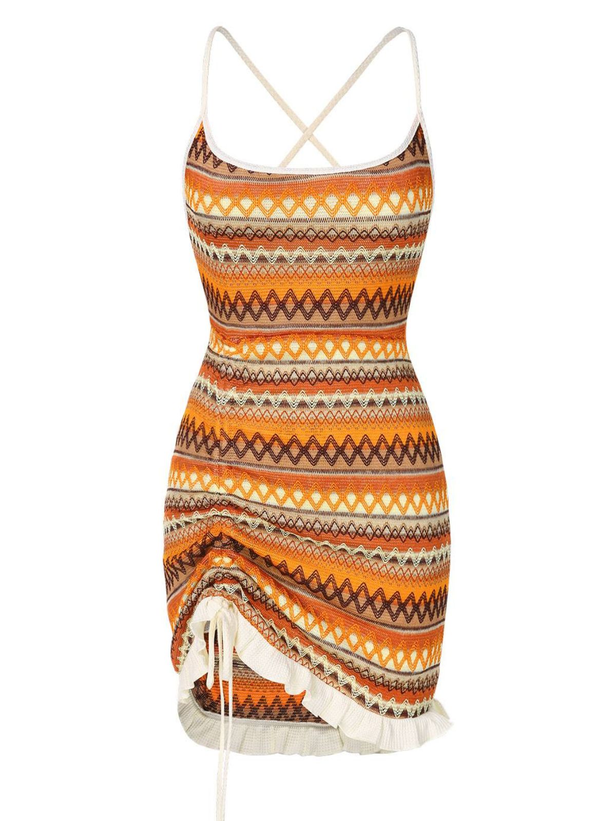 Multicolor  Bohemian Drawstring Knit Straps Dress