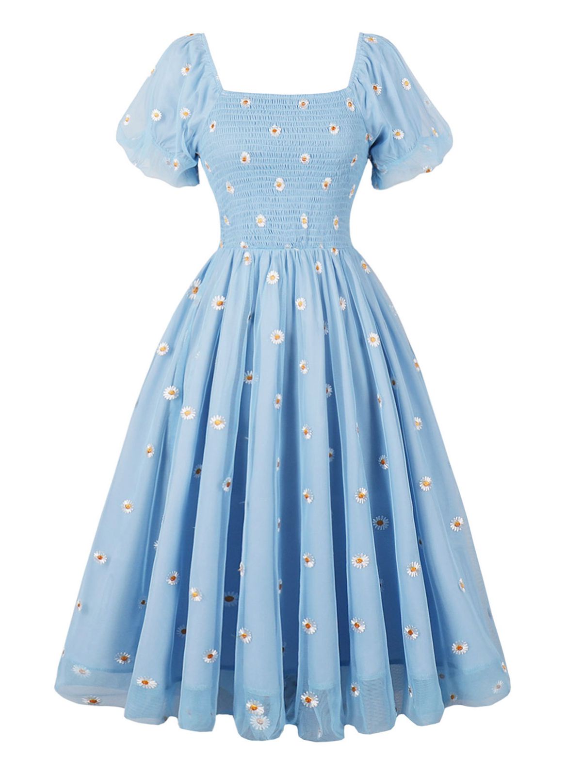 Light Blue Cap Sleeve Daisy Dress