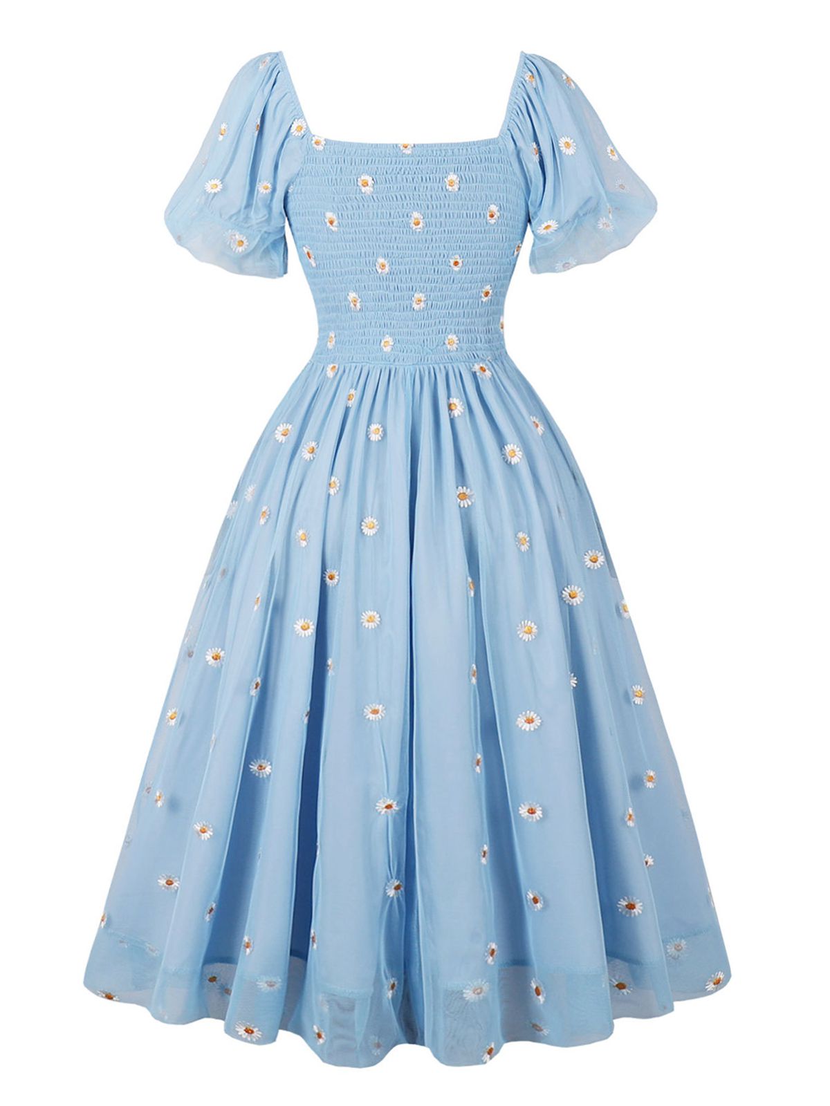 Light Blue Cap Sleeve Daisy Dress