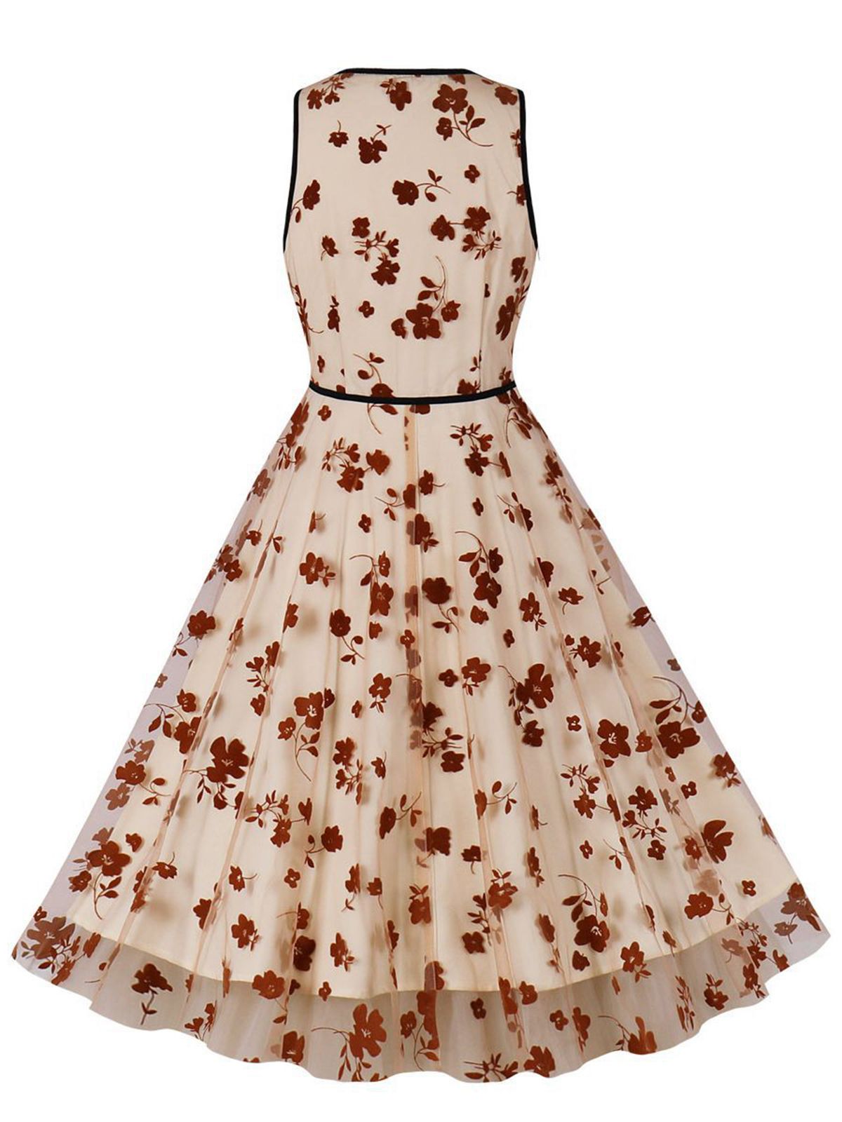 Floral Bow V-Neck Mesh Swing Dress