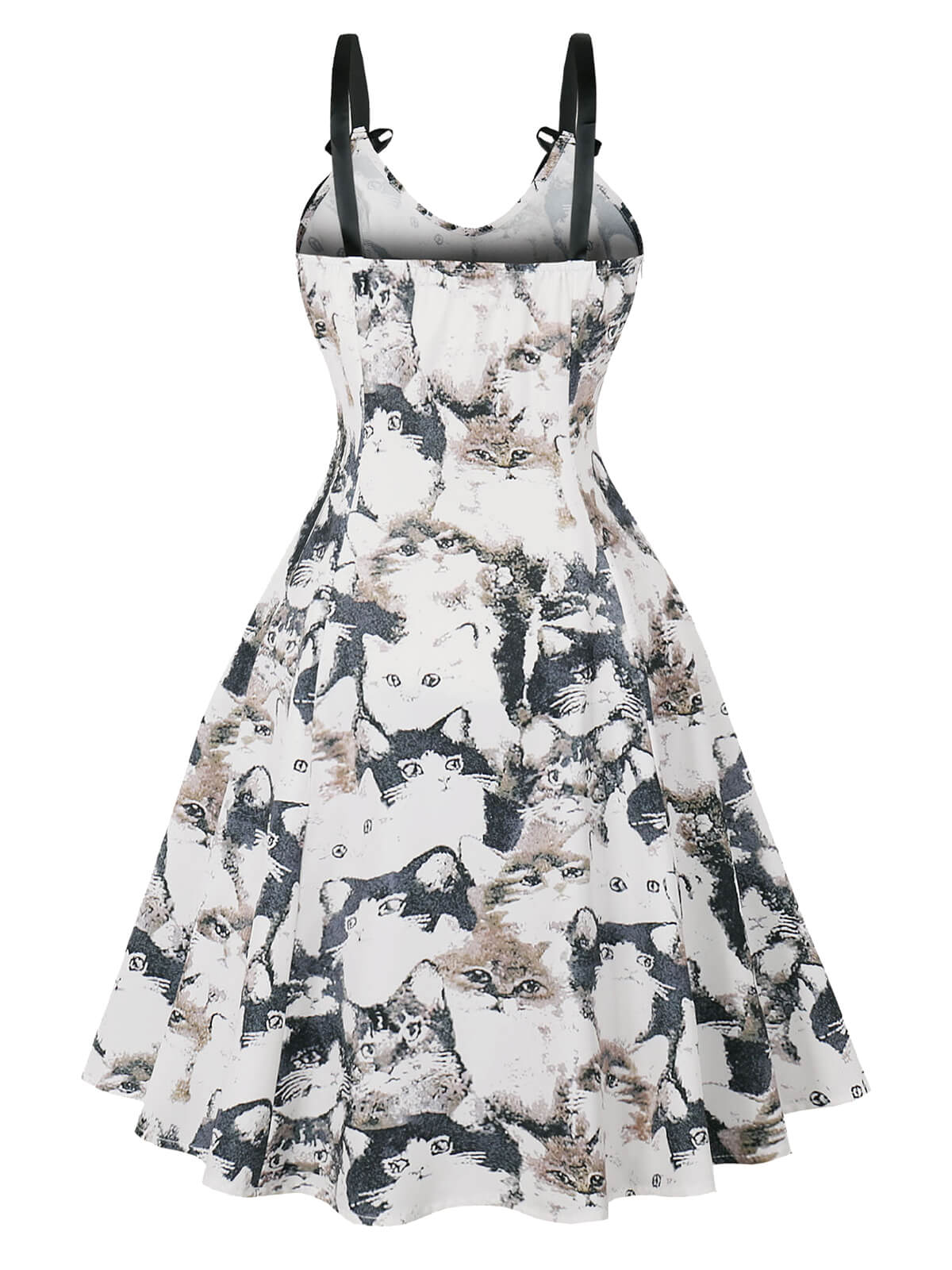 White & Black Cats Print Strap Dress