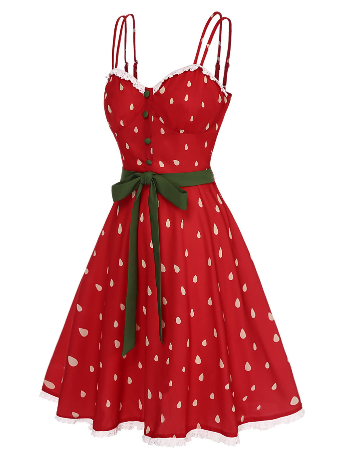 Red Strawberry Seed Double Straps Dress