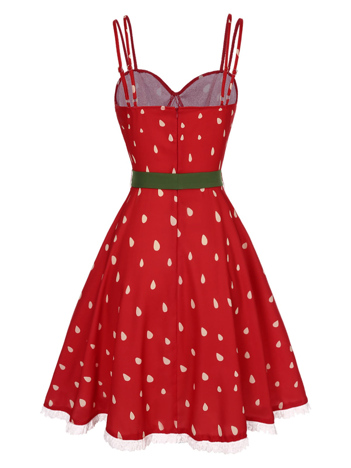 Red Strawberry Seed Double Straps Dress