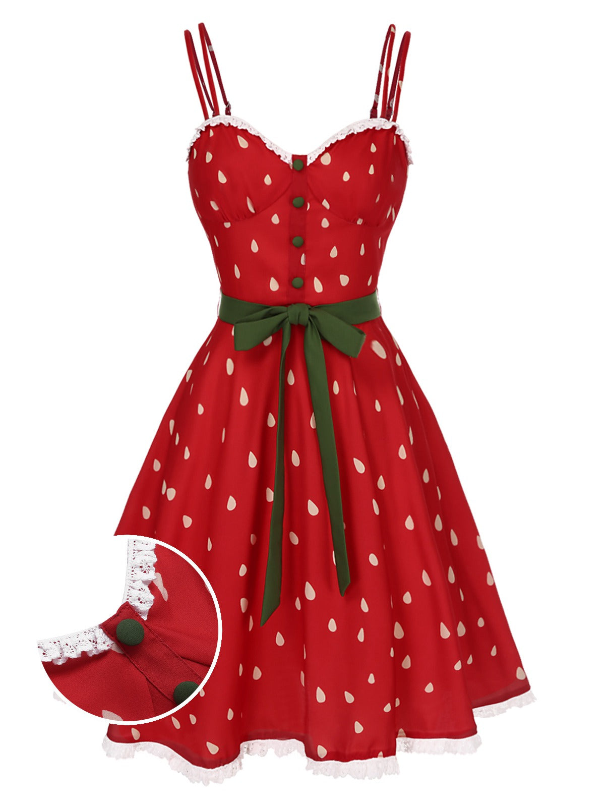 Red Strawberry Seed Double Straps Dress