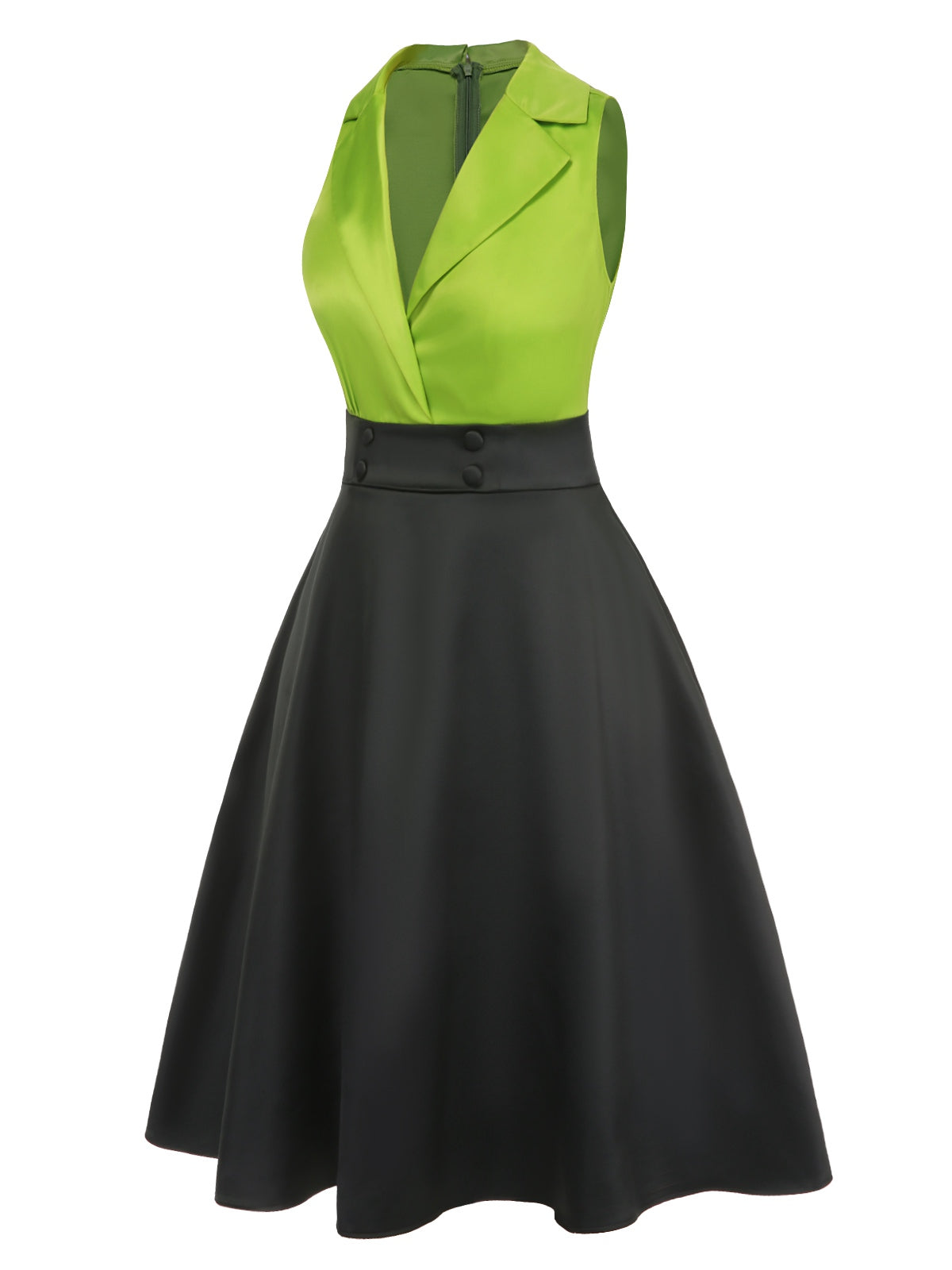 Green Satin Lapel Patchwork Dress