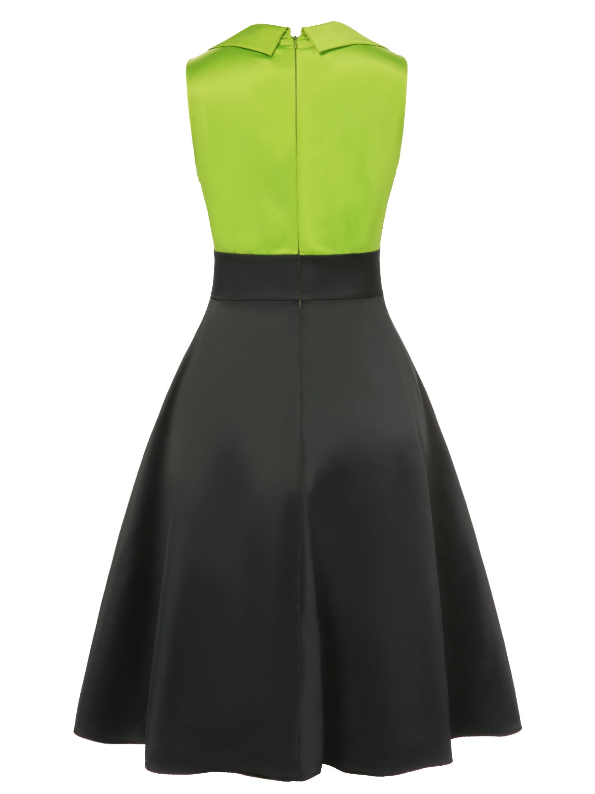 Green Satin Lapel Patchwork Dress