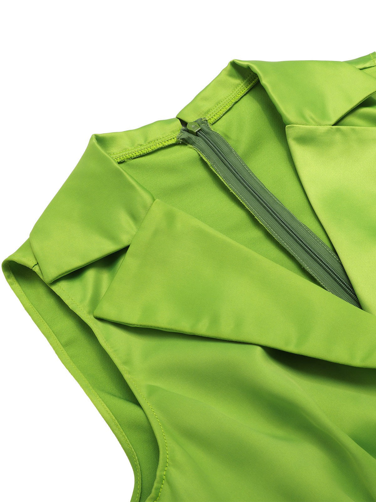 Green Satin Lapel Patchwork Dress