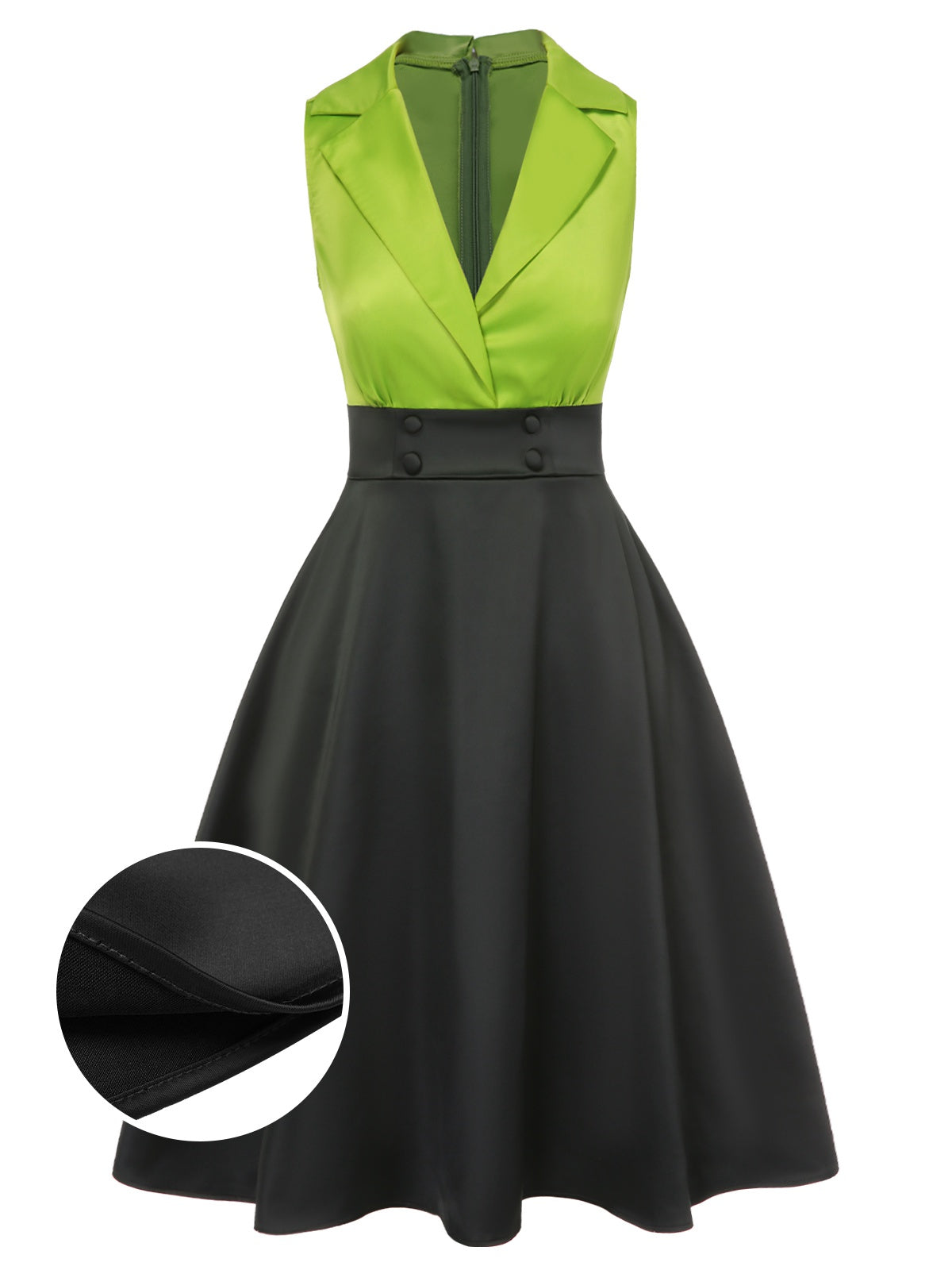 Green Satin Lapel Patchwork Dress