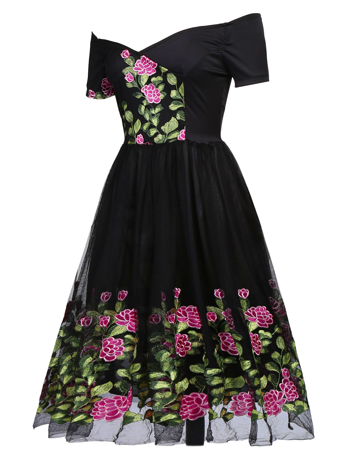 Black Peony Embroidery Dress