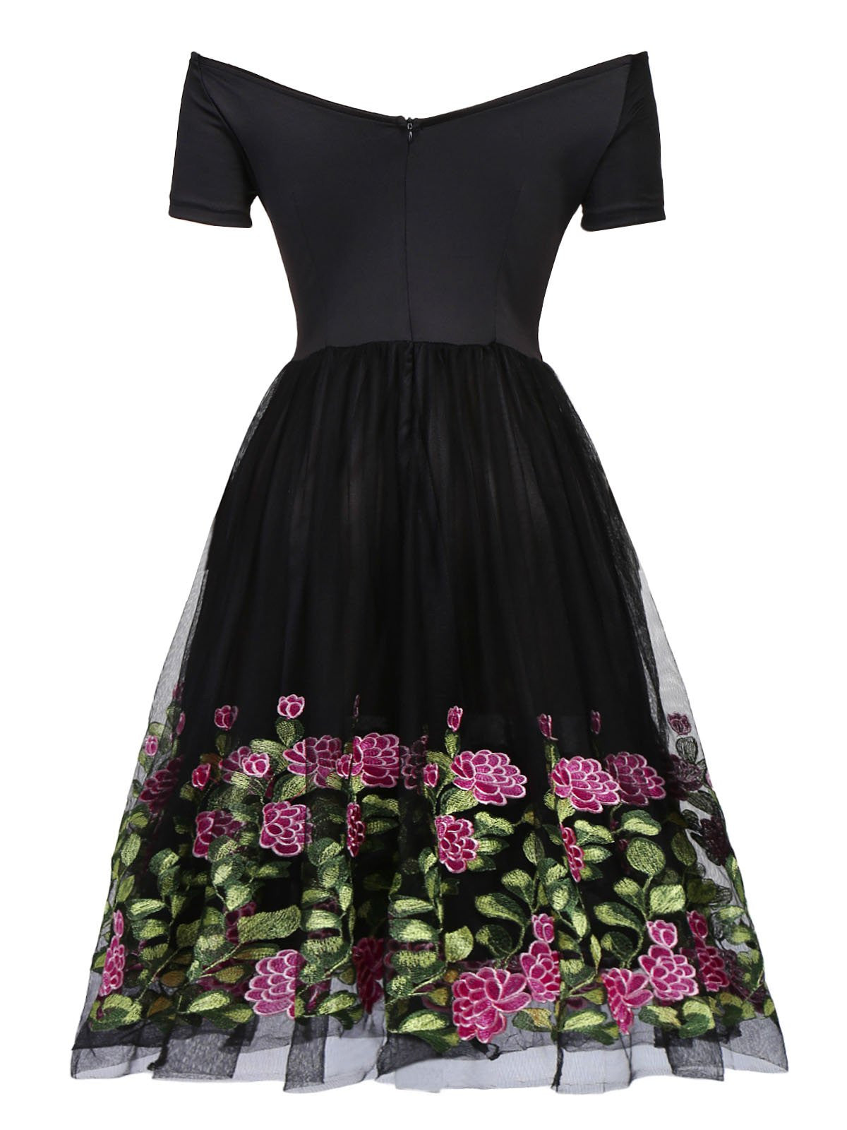 Black Peony Embroidery Dress