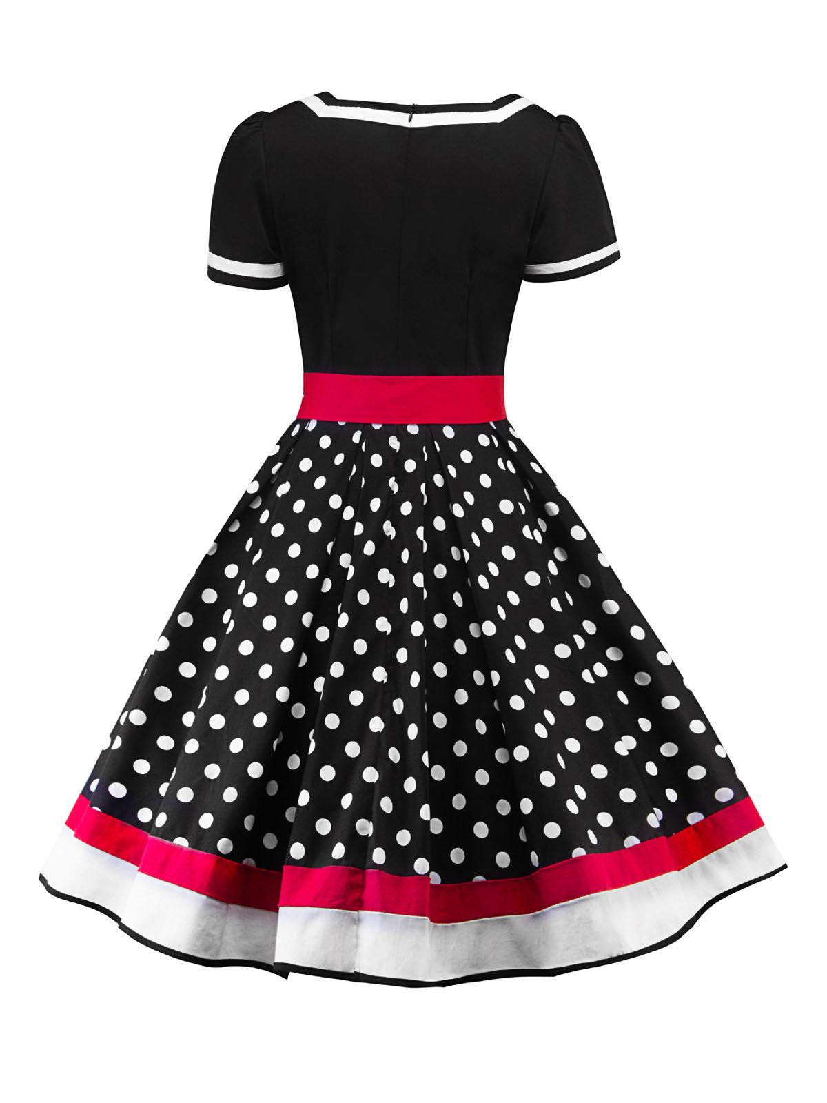 Polka Dot Belted Patchwork Dress