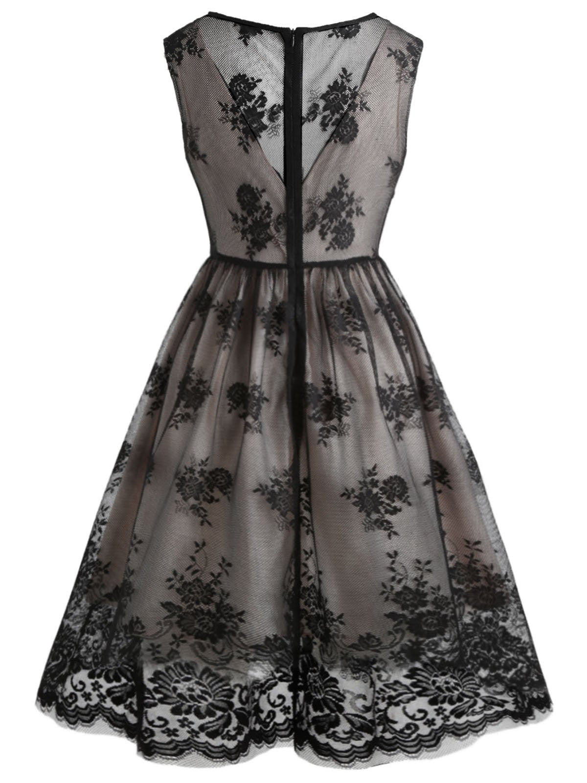 Black Lace Floral Swing Dress