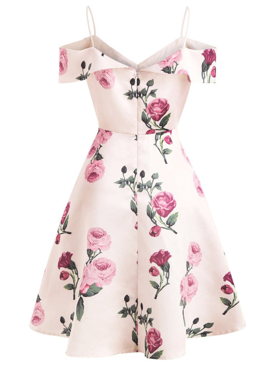 Pink Floral Spaghetti Strap Dress