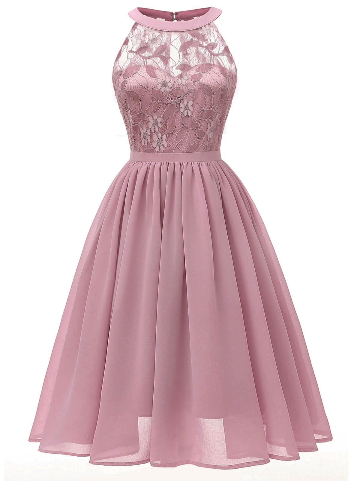 Pink Floral Lace Swing Dress