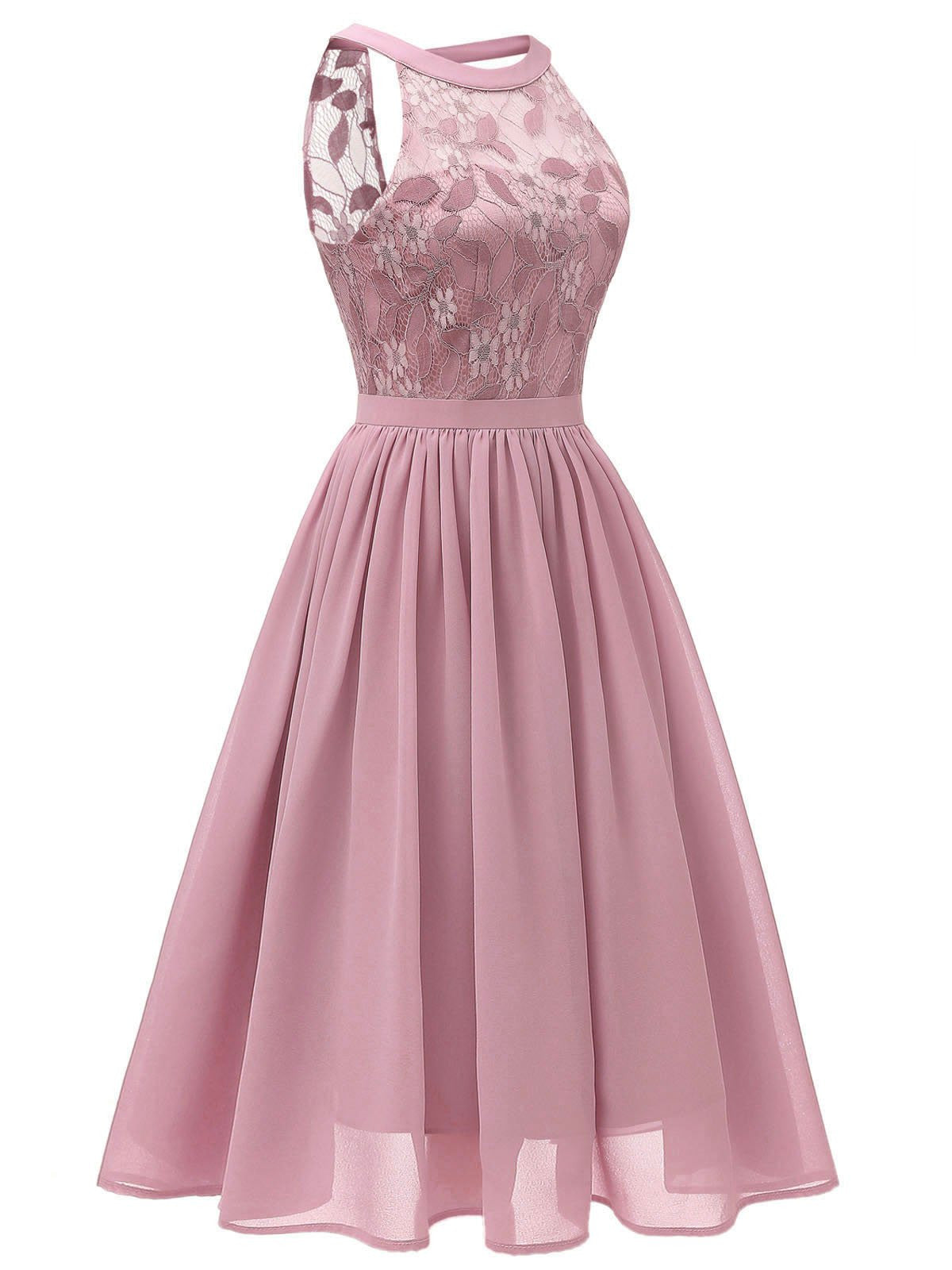 Pink Floral Lace Swing Dress