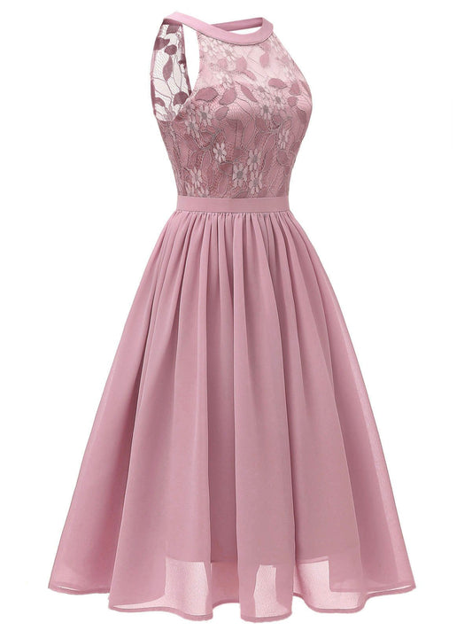 Pink Floral Lace Swing Dress