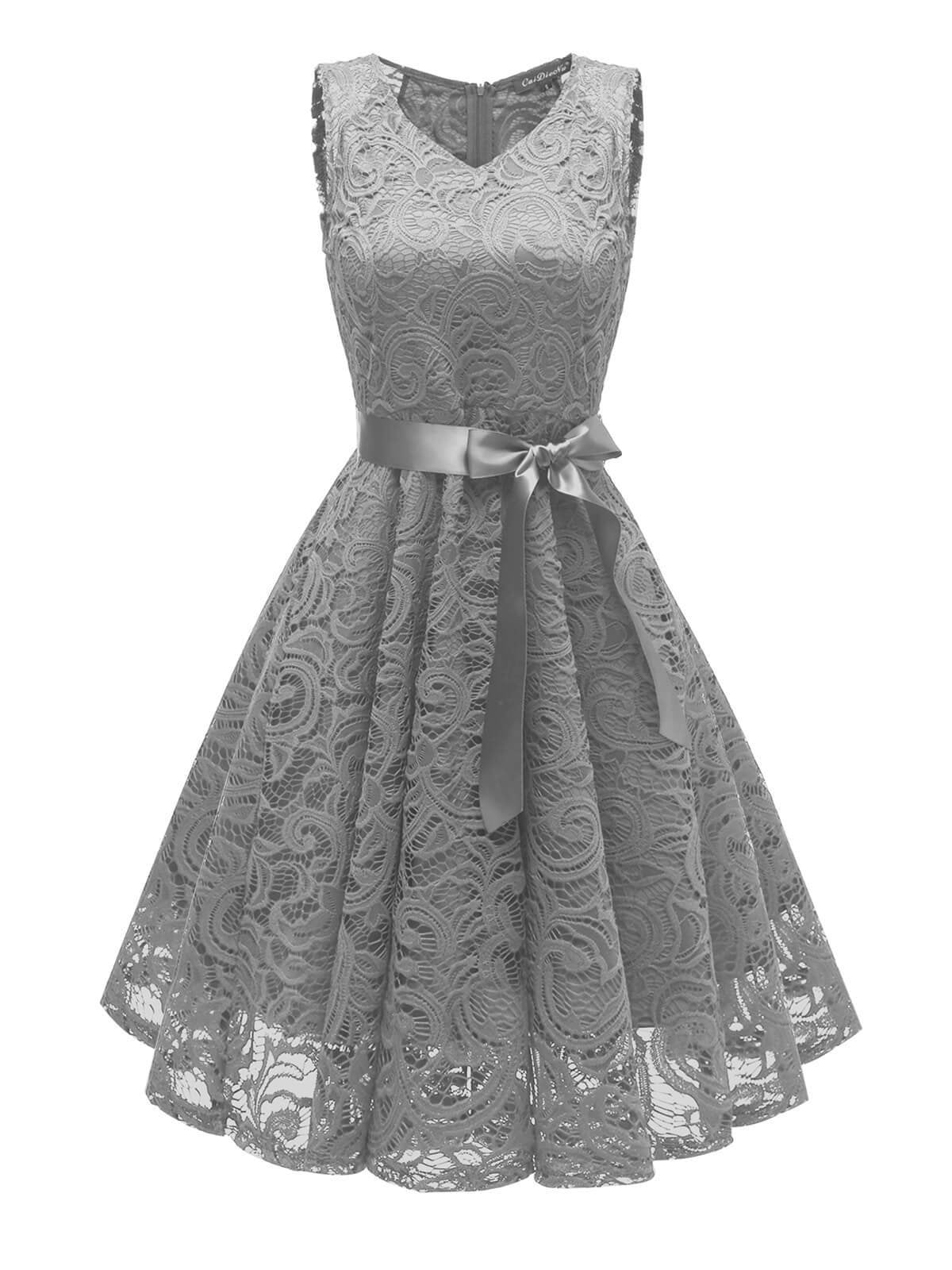 Lace V Neck Bow Dress