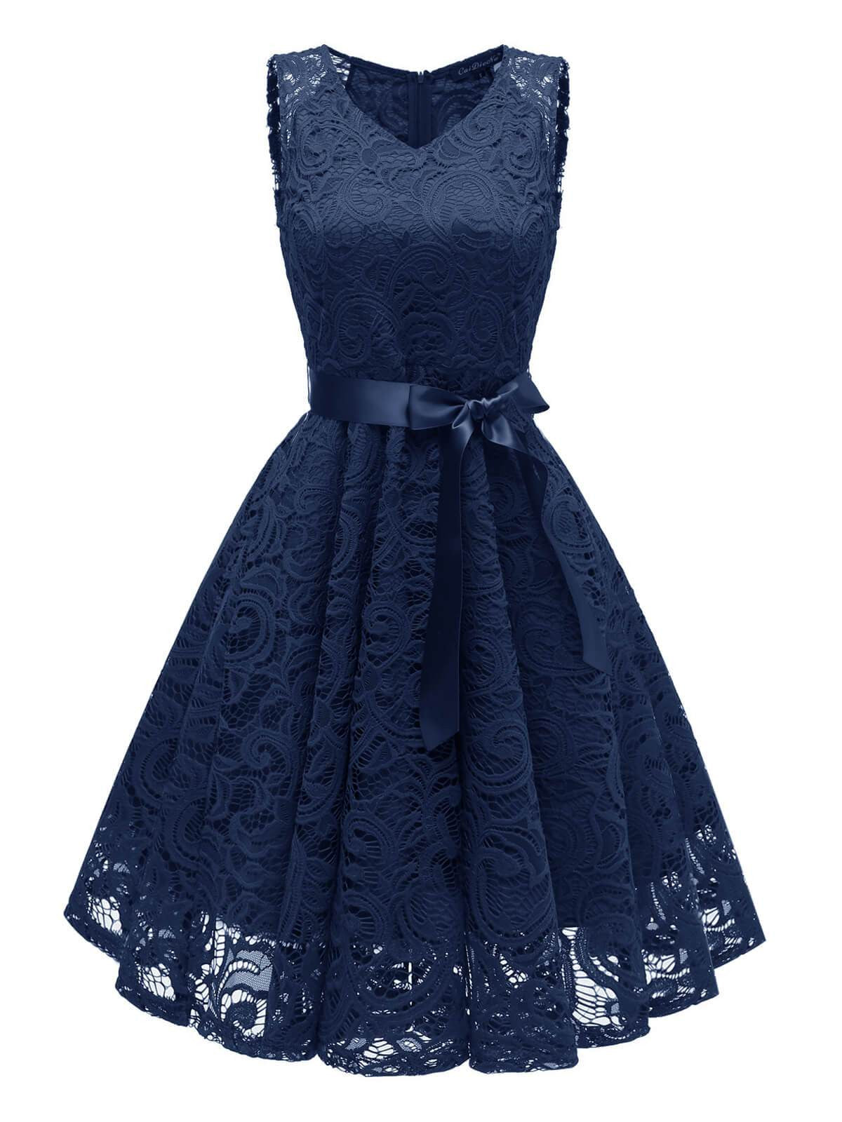 Lace V Neck Bow Dress