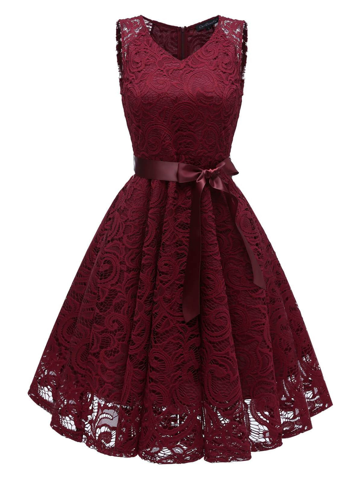 Lace V Neck Bow Dress