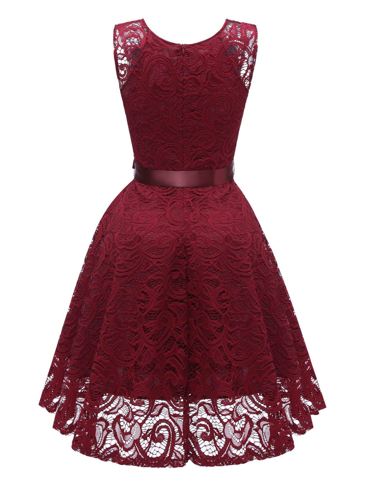 Lace V Neck Bow Dress