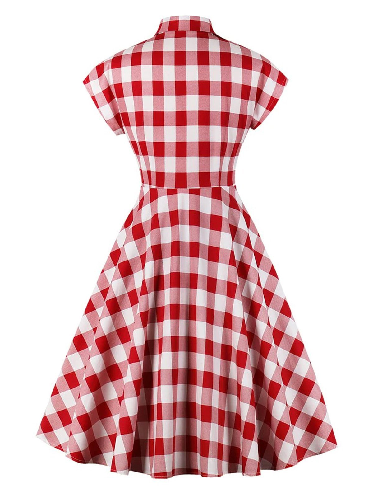 Red White Pockets Plaid Dress