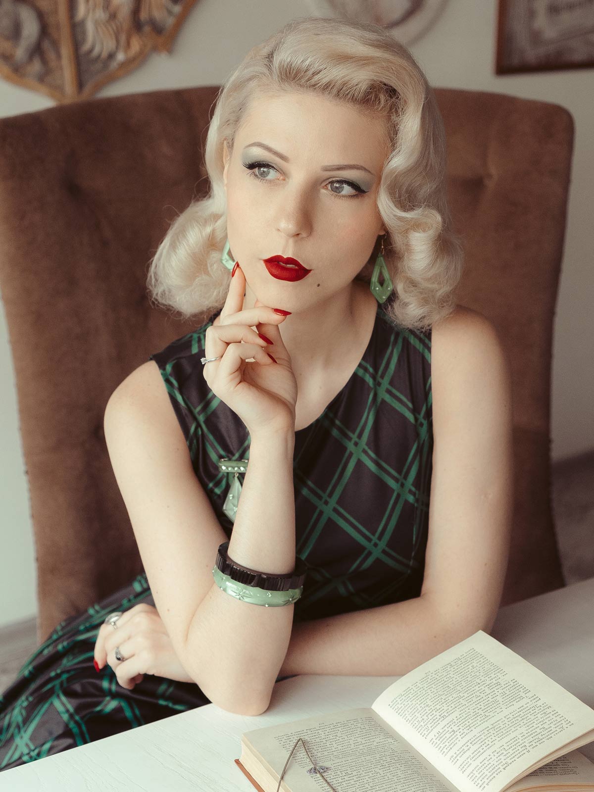 Green Plaid Belted Swing Dress