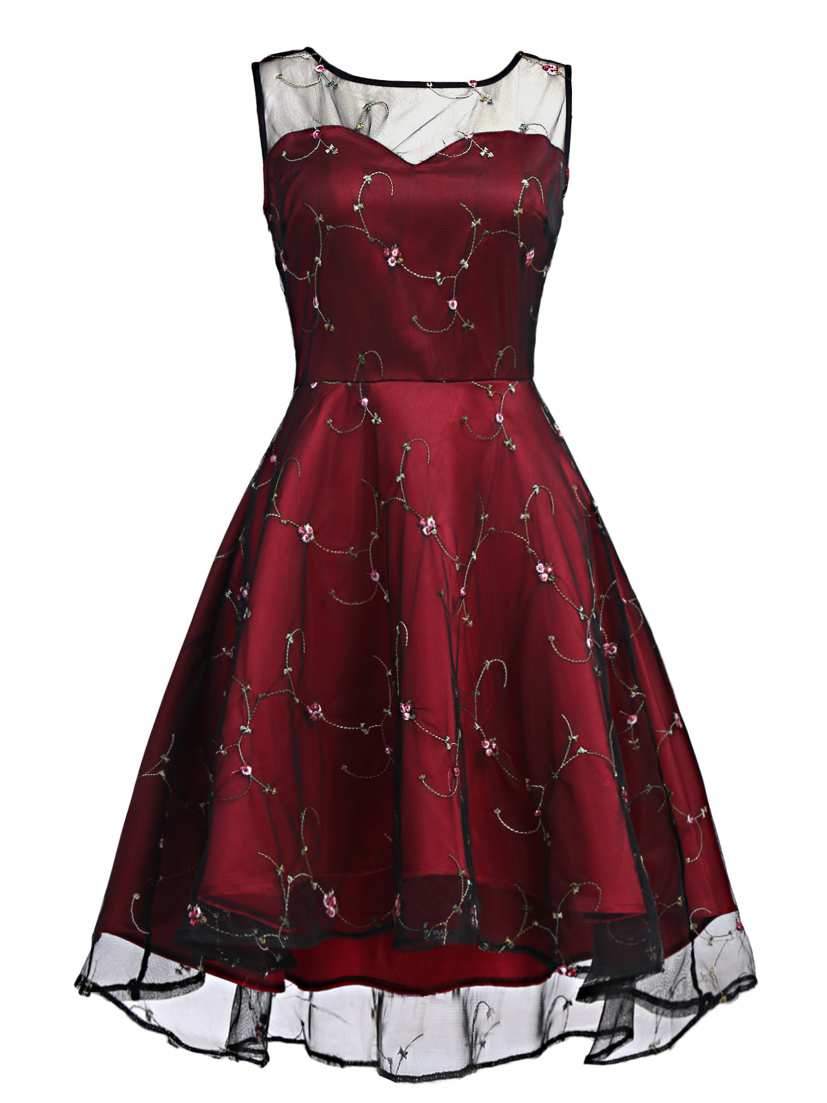 Wine Red Mesh Hi-Lo Back Lace Up Dress