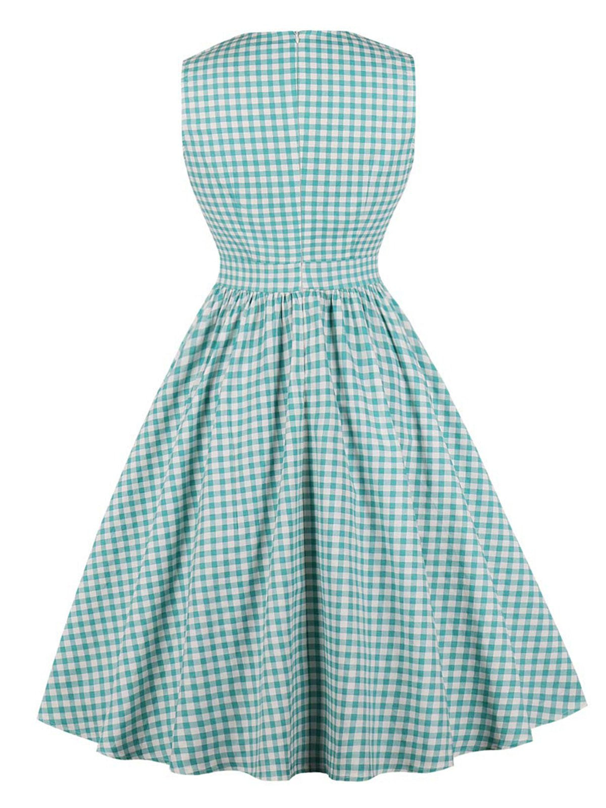 Plaid Bow Pockets Lapel Dress