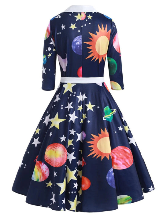 Dark Blue Moon Star Swing Dress