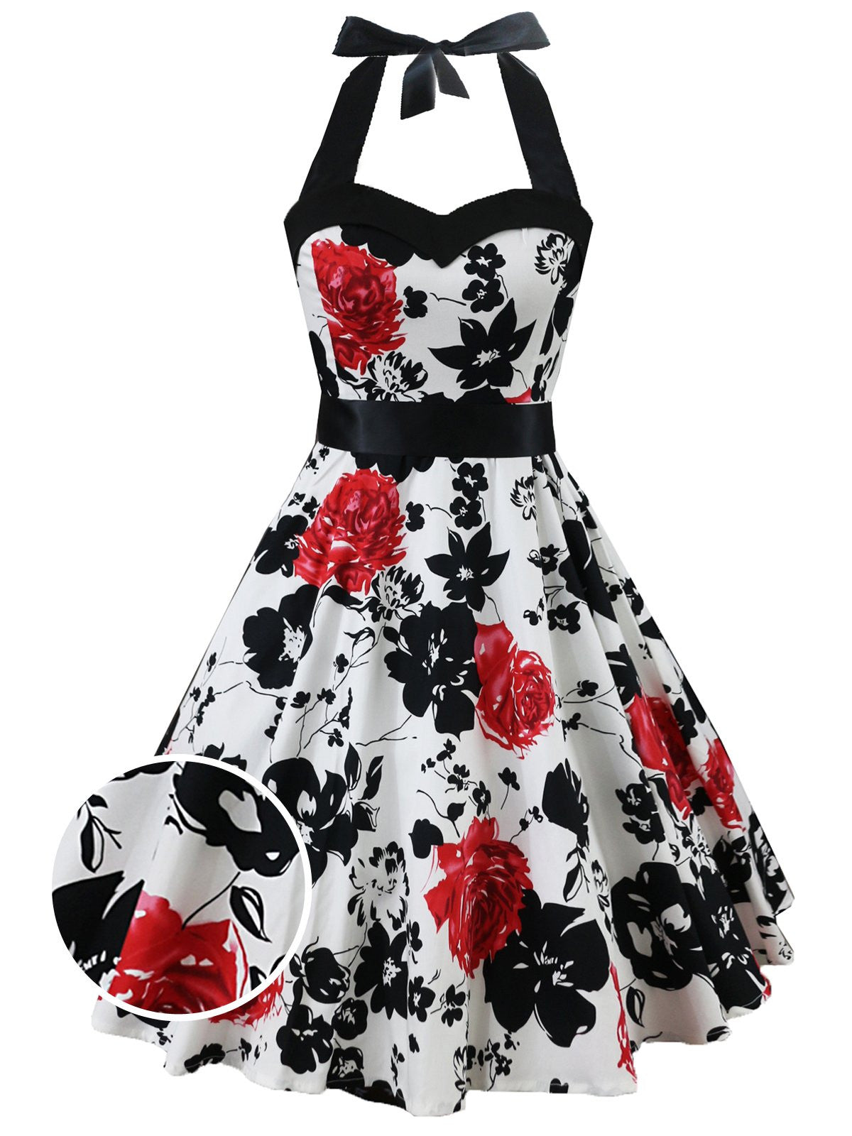 White Floral Halter Swing Dress