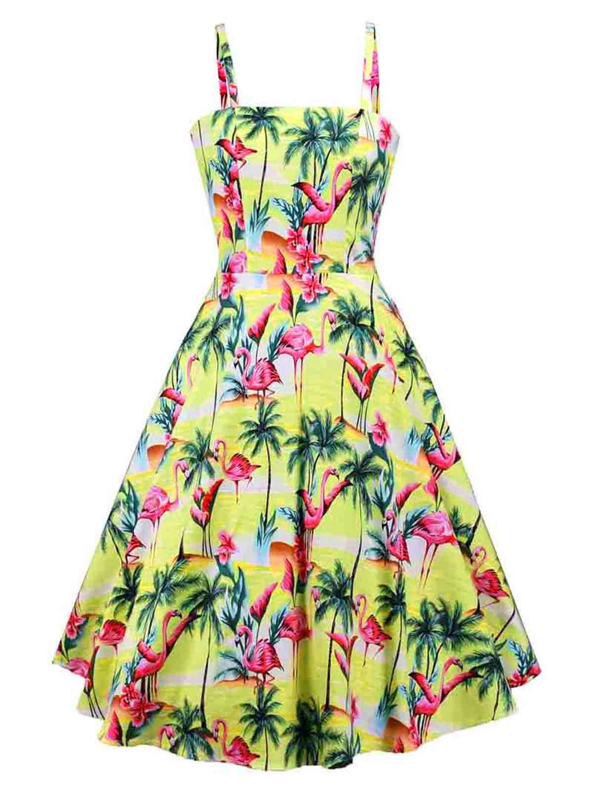 Yellow Flamingo Swing Dress