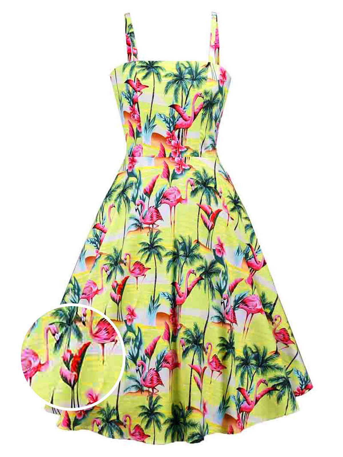 Yellow Flamingo Swing Dress