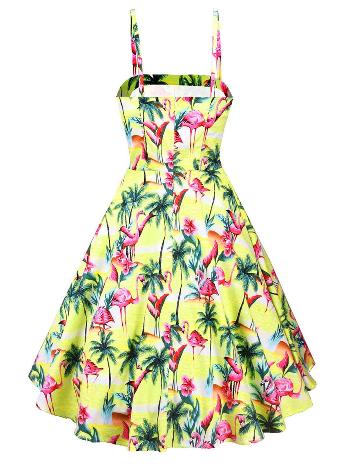 Yellow Flamingo Swing Dress