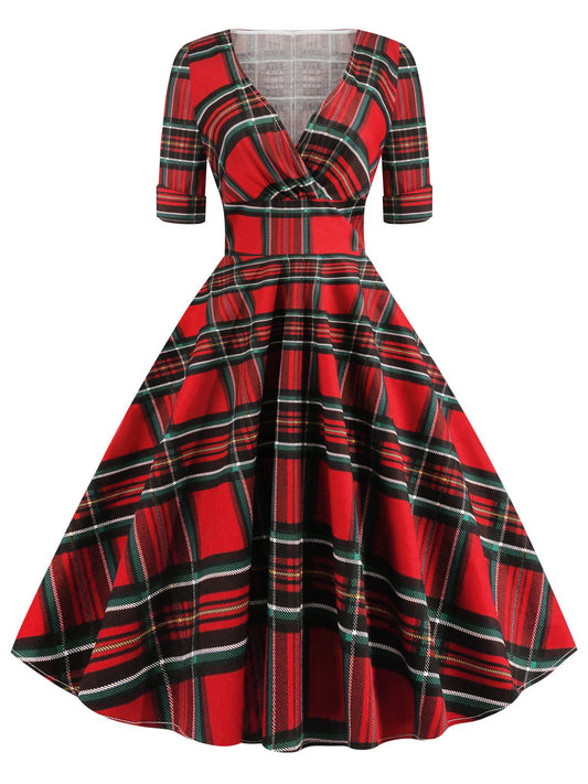 Plaid Sweetheart Fold Swing Dress