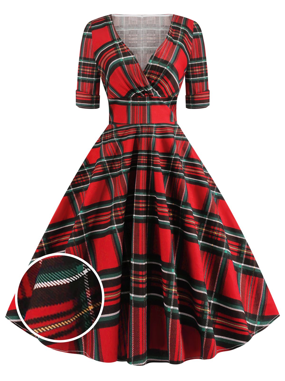 Plaid Sweetheart Fold Swing Dress