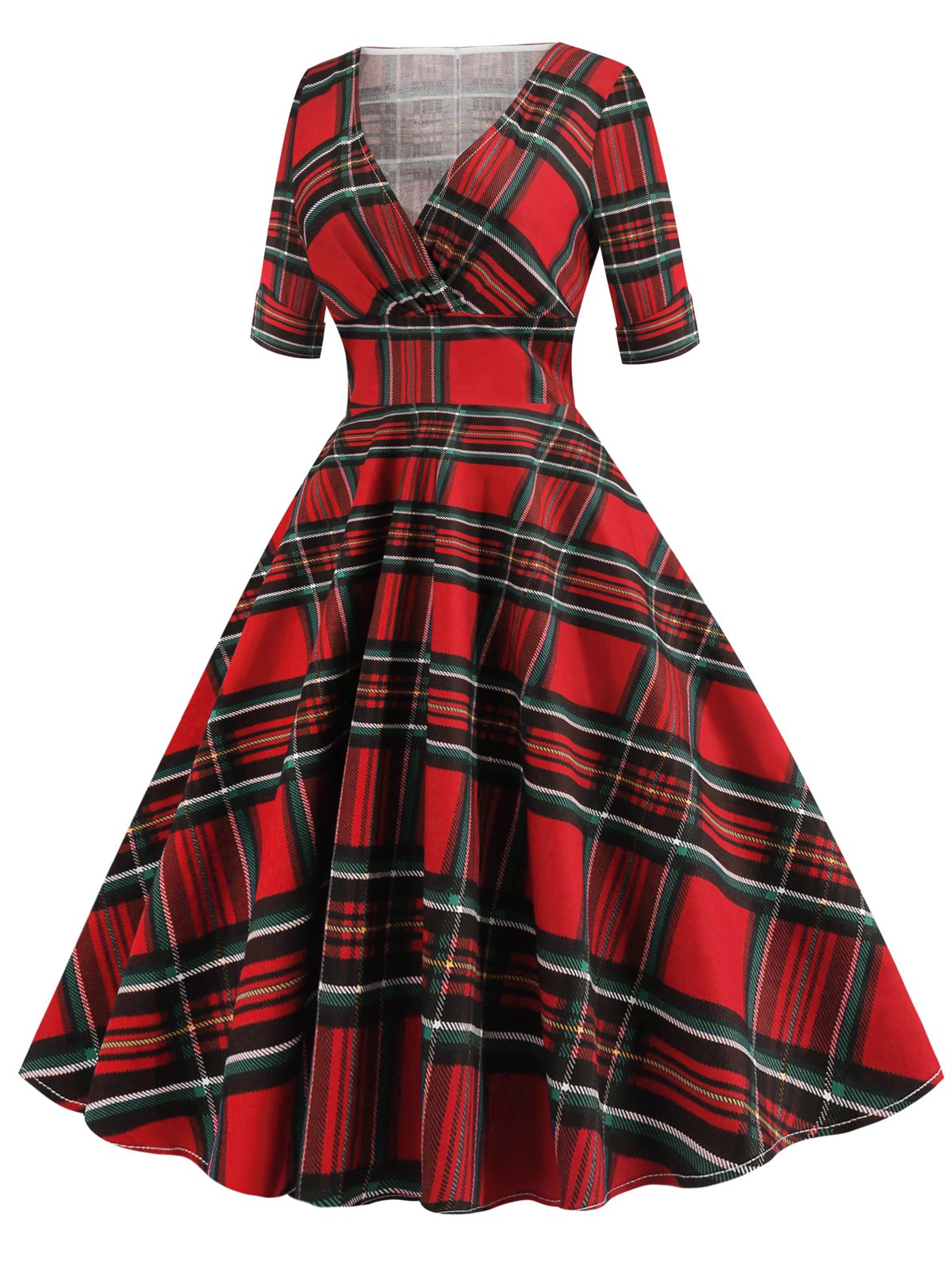 Plaid Sweetheart Fold Swing Dress