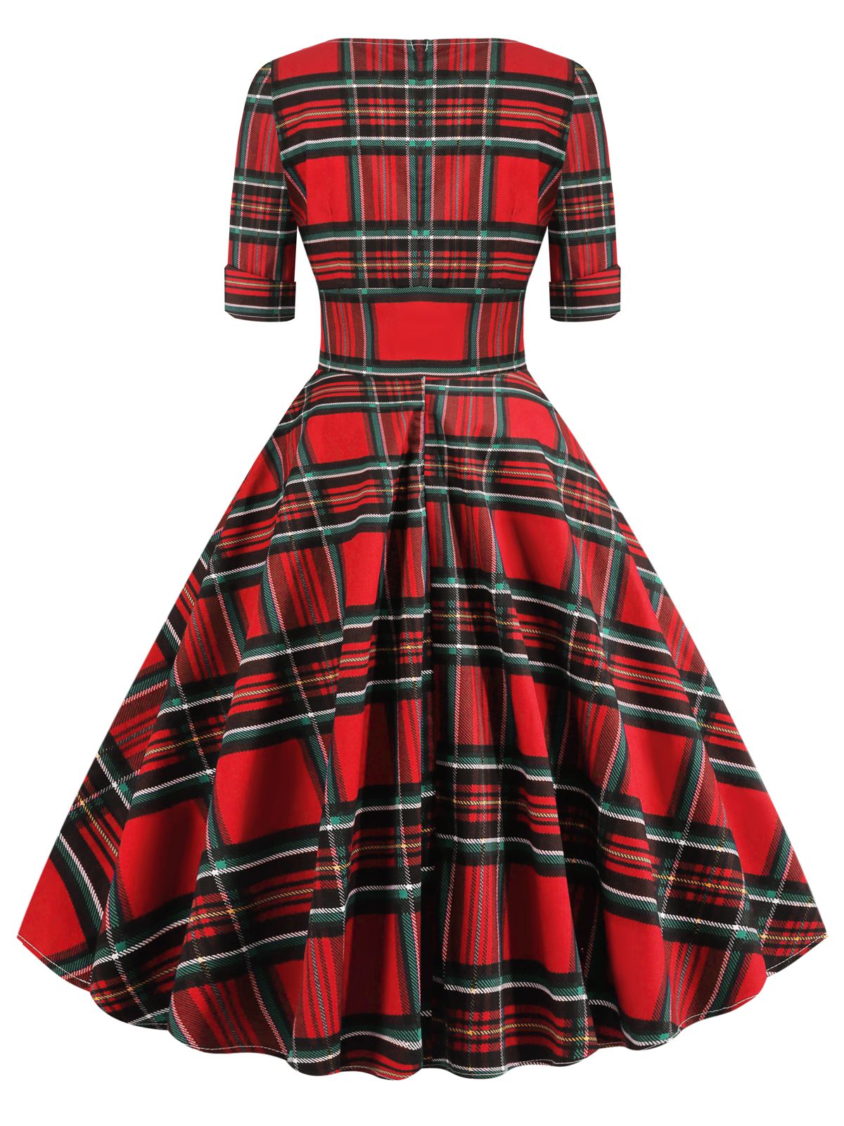 Plaid Sweetheart Fold Swing Dress