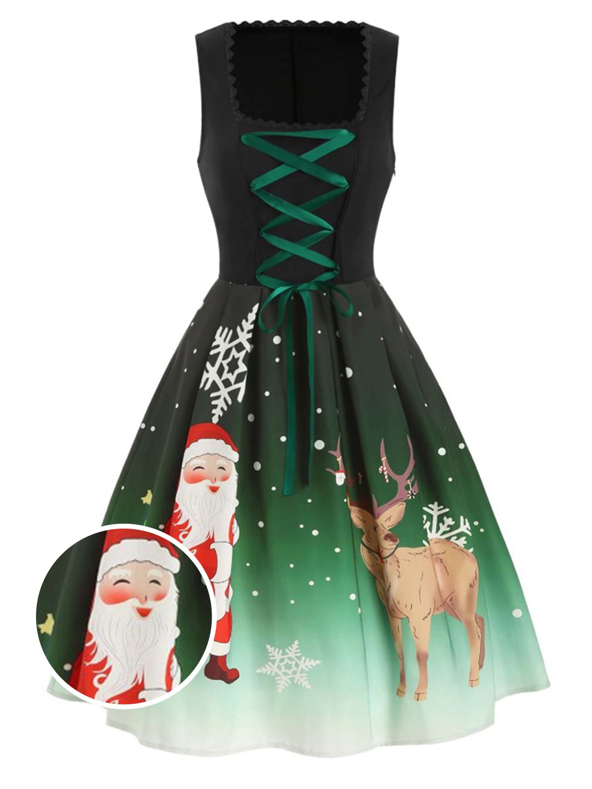 Dark Green Lace Up Christmas Dress