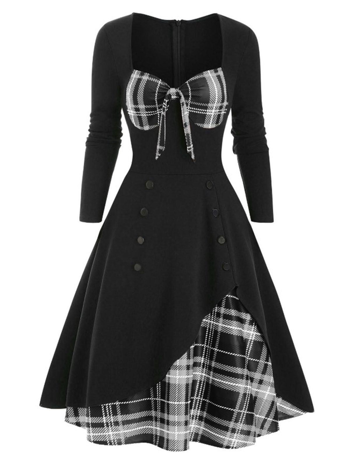 Sweetheart Plaid Patchwork Dress