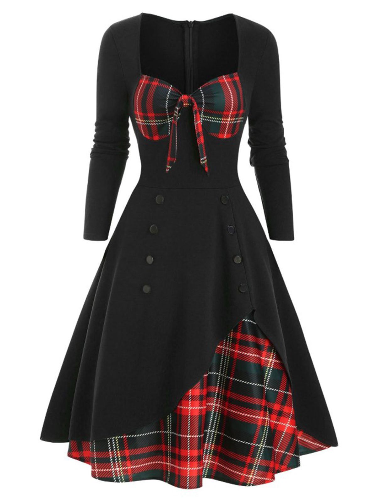 Sweetheart Plaid Patchwork Dress